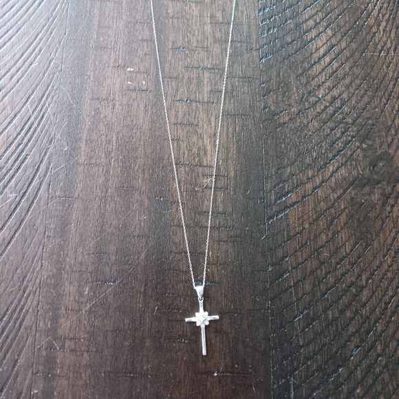 Sterling Silver and Cubic Zirconia Cross Necklace - Picture 4 of 4